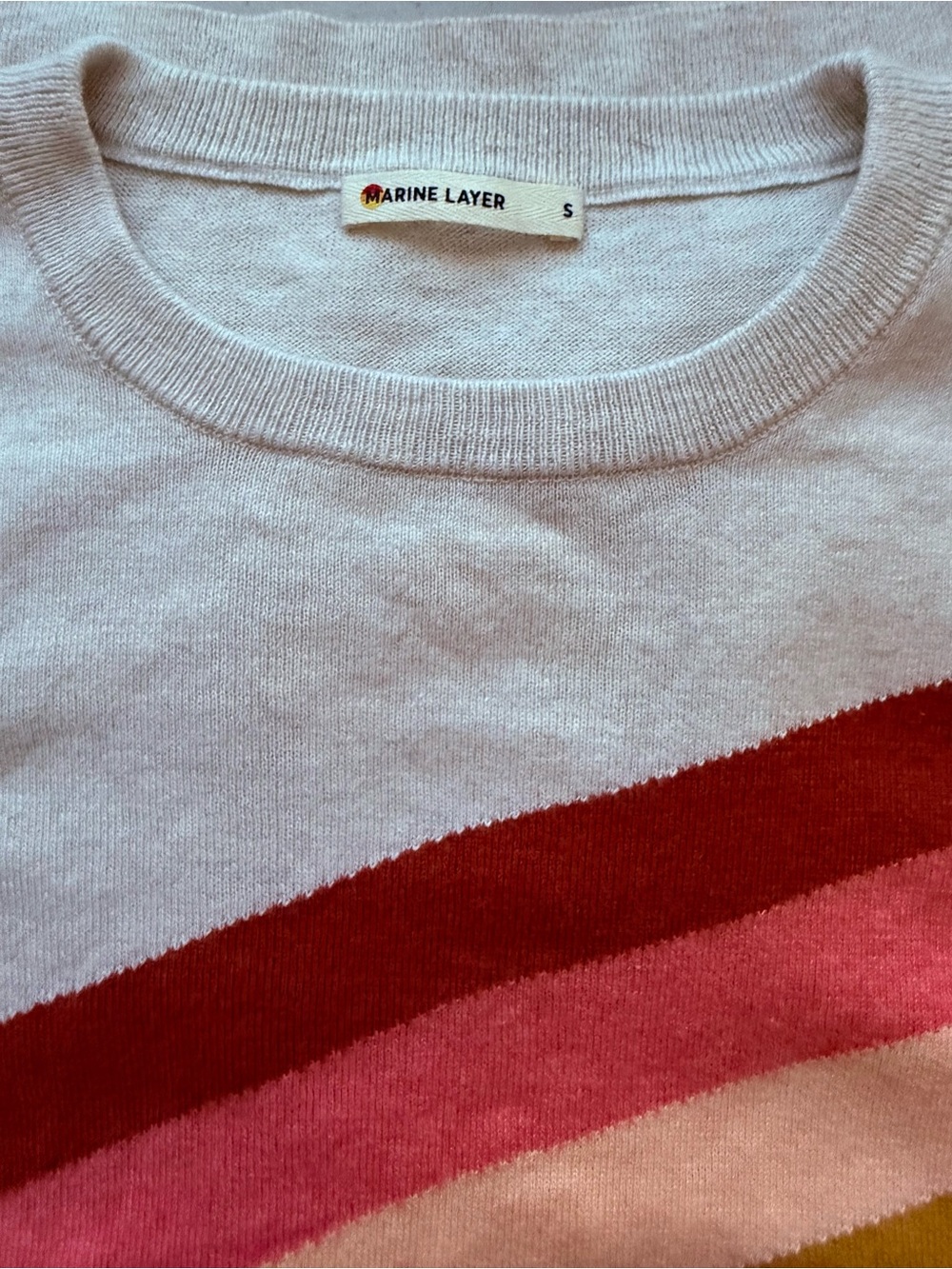 Marine Layer Cream Crewneck with Rainbow Stripes sml - Picture 7 of 8